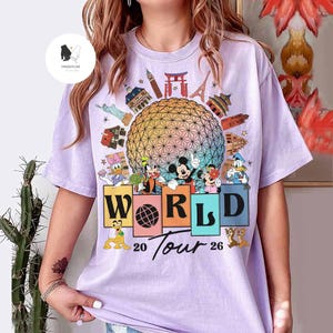 Vintage Mickey and Friends Disney Epcot Shirt, Disney Epcot World Tour 1982, WDW Disneyland Family Vacation 2026, Drinking around the World image 5