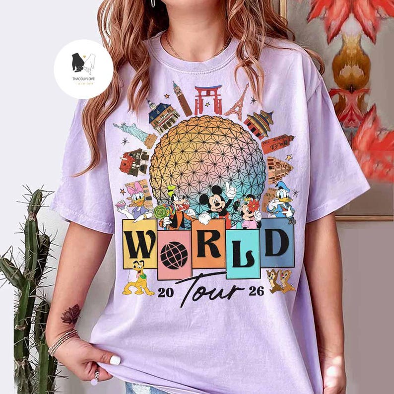 Vintage Mickey and Friends Disney Epcot Shirt, Disney Epcot World Tour 1982, WDW Disneyland Family Vacation 2026, Drinking around the World image 5