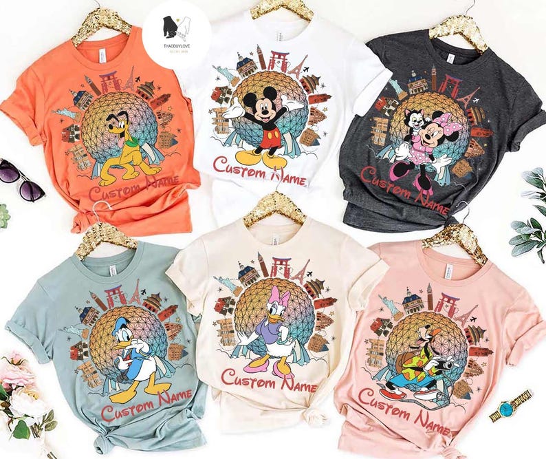 Personalized Mickey and Friends Disney Epcot Shirt, Disney Epcot World Tour 1982, WDW Disneyland Family Vacation Drinking around the World image 1