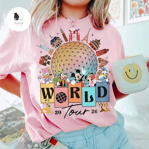 Vintage Mickey and Friends Disney Epcot Shirt, Disney Epcot World Tour 1982, WDW Disneyland Family Vacation 2026, Drinking around the World image 4