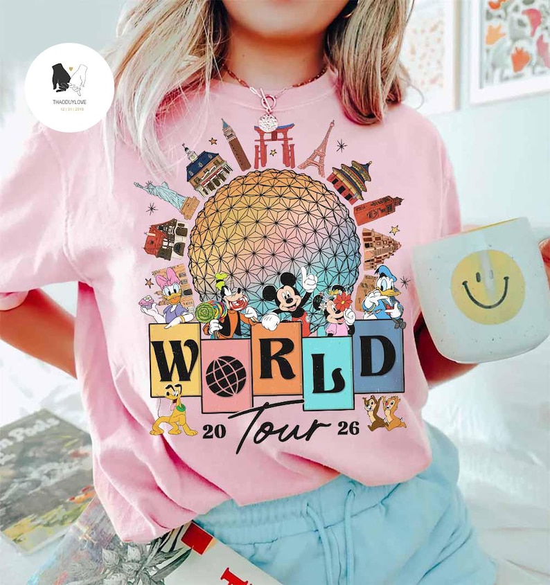 Vintage Mickey and Friends Disney Epcot Shirt, Disney Epcot World Tour 1982, WDW Disneyland Family Vacation 2026, Drinking around the World image 4