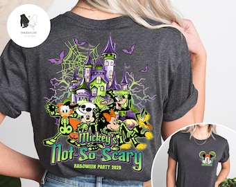 2-sided Personalized Mickey's Not So Scary Halloween Party Shirt, Halloween Family T-Shirt, Mickey & Friends Disney Halloween shirts
