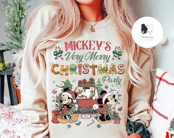 Vintage Mickey's Very Merry Christmas Party 2024 Shirt, WDW Disneyland Christmas Sweatshirt, Mickey & Friends Christmas On Main Street Tee