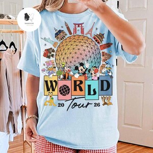Vintage Mickey and Friends Disney Epcot Shirt, Disney Epcot World Tour 1982, WDW Disneyland Family Vacation 2026, Drinking around the World image 6
