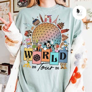 Vintage Mickey and Friends Disney Epcot Shirt, Disney Epcot World Tour 1982, WDW Disneyland Family Vacation 2026, Drinking around the World image 8