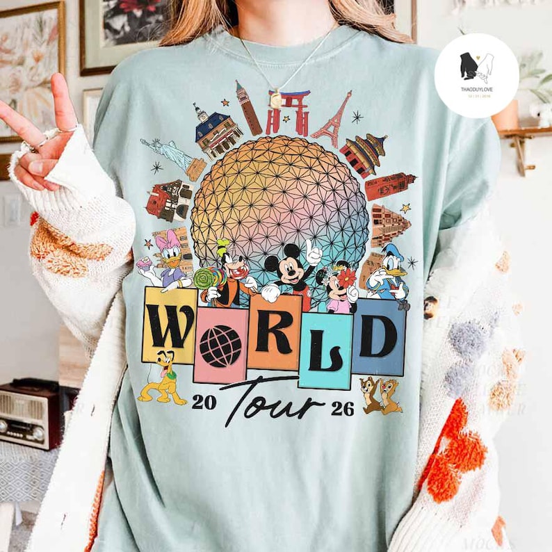 Vintage Mickey and Friends Disney Epcot Shirt, Disney Epcot World Tour 1982, WDW Disneyland Family Vacation 2026, Drinking around the World image 8