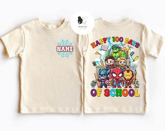 Personalized Super heroes Happy 100 days of School shirt, 100 Super Days shirts, Spiderman 100th day of School Tee, 100 days Smarter Tees