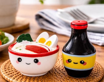 Kawaii Ceramic Noodle Salt & Pepper Shaker Set | Japanese Tableware