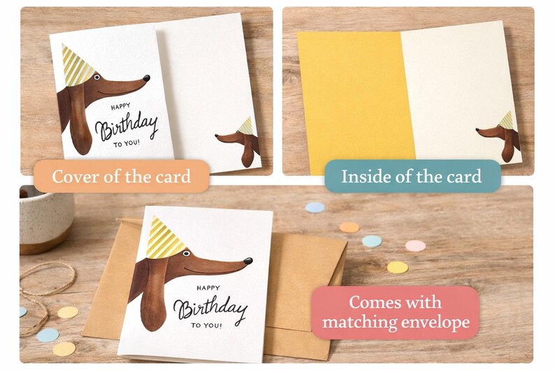Funny Dachshund Birthday Card – Cute Sausage Dog Greeting Card, Unisex ...