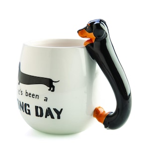 3D Dachshund Ceramic Mug – Cute Sausage Dog Coffee Tea Cup, Novelty Gift for Dog Lovers, “It’s Been a Long Day” Funny Quote