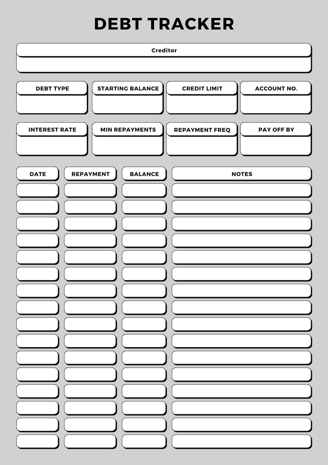 Debt Tracker, Debt Payment Tracker Printable, Money Planner, Debt ...