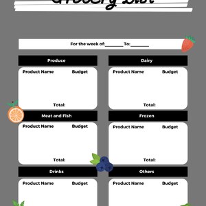 Boodschappenplanner, wekelijkse maaltijdplanner en boodschappenlijst, afdrukbare digitale maaltijdplanner, boodschappenlijst afdrukbare sjabloon