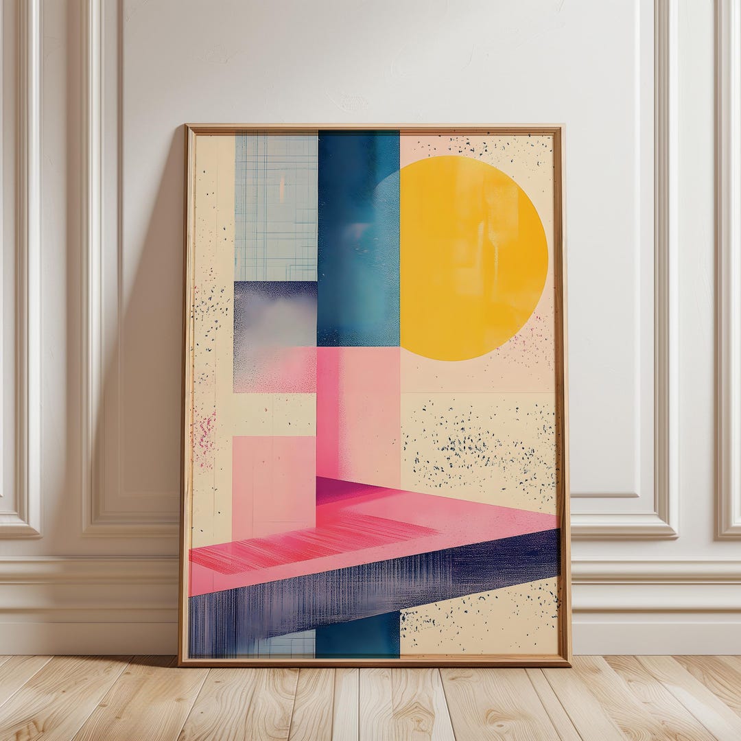 Mid Century Modern Abstract Print Pink Blue Geometric Wall Art 915 - Etsy