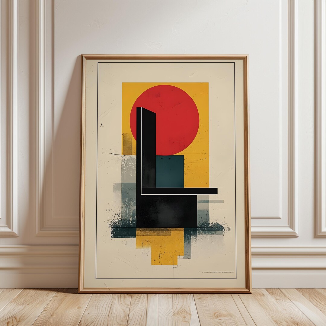 Mid Century Modern Abstract Poster, Bauhaus Geometric Wall Art, Retro ...