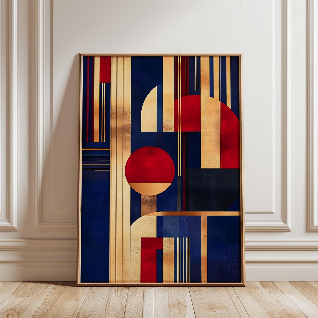 Art Deco Geometric Abstract Poster Navy Red Gold Modern Wall Art 701 - Etsy
