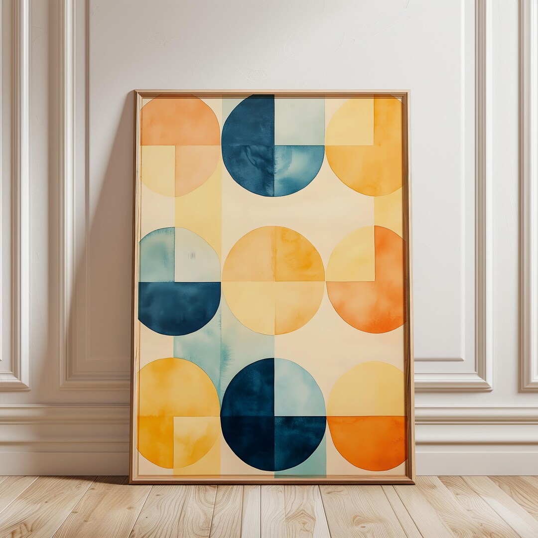 Mid Century Abstract Circles Print, Geometric Wall Art, Modern Poster ...