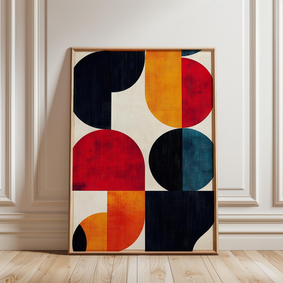 Mid Century Modern Geometric Abstract Print Retro Color Block Poster ...