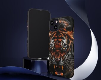 Fundas resistentes con diseño de tigre enfadado: fundas duraderas para amantes de la vida silvestre, protectores para smartphones, accesorios con estampado de animales feroces, resistentes.