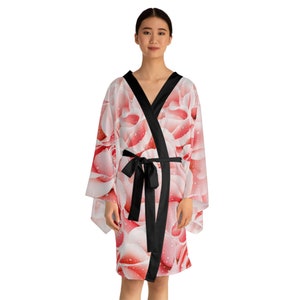 Pink Roses Long Sleeve Kimono Robe (AOP)