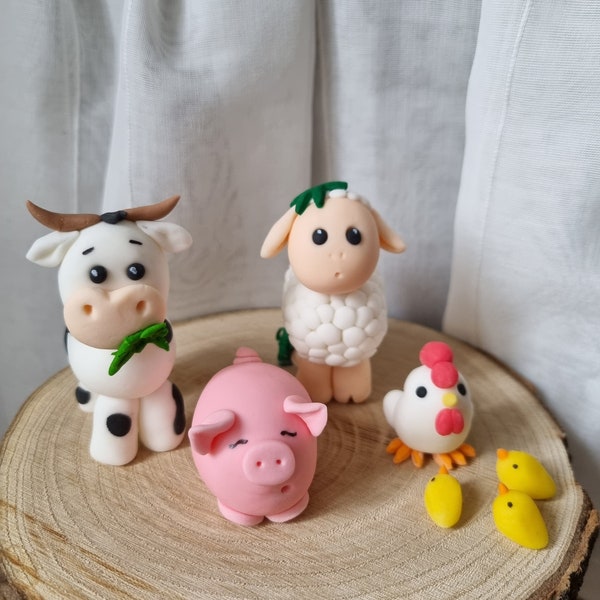 Figurines de fondant, Tiere de ferme, Tortendekoration, Tierfiguren, décorations en sucre comestibles