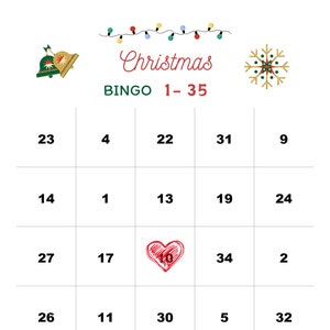 50 Cute 1-35 Christmas Bingo Cards, Printable PDF download, Christmas Game, Fun Christmas games, bingo game Christmas Party, Fun Party games