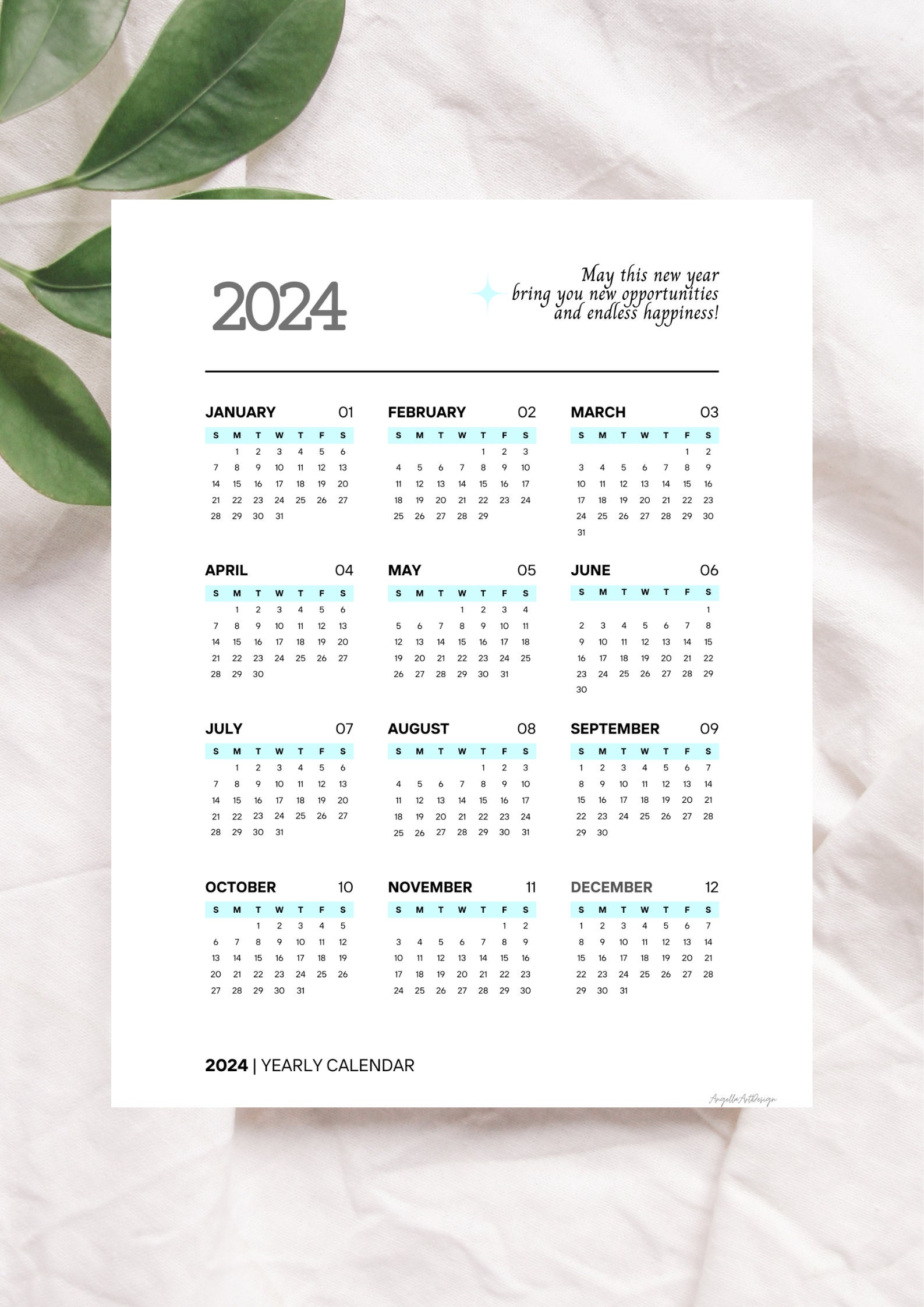 2024 Yearly/ Monthly Calendar Printable and Digital Planner, Jan to Dec