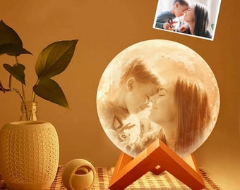 Lámpara de luna personalizada - Lámpara de luna impresa con foto 3D personalizada - Noche lunar - Lámpara de imagen - Regalo de aniversario de lámpara personalizada