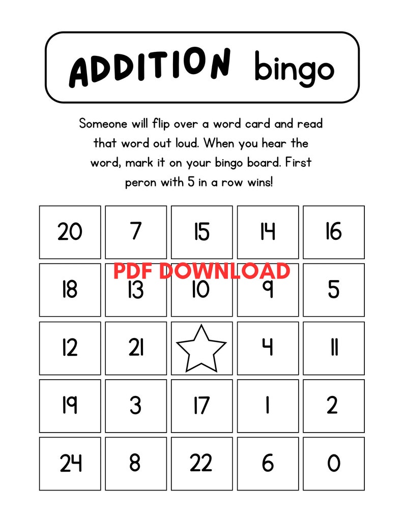 Addition Bingo Game, Elementary, Math, Teachers &amp; Parents, Learning ...