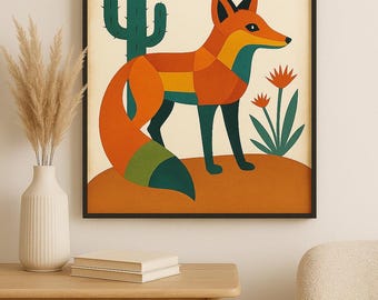 Kolorowy kaktus lisa – minimalistyczna sztuka – sztuka boho – sztuka pustyni