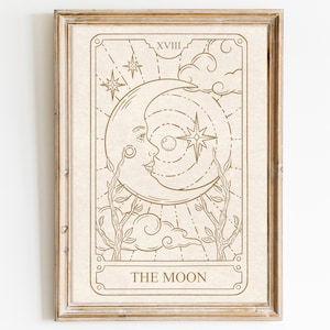 Der Mond Tarot Karte Print, druckbare Der Mond Poster, Boho Wandkunst, Celestial Wall Print, digitaler Download, Astrologie Dekoration
