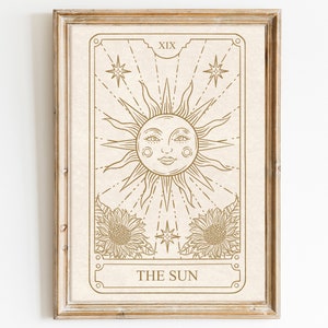 Die Sonne Tarot Karte drucken, die Sonne druckbare Poster, Boho Wandkunst, himmlische Wanddruck, digitaler Download, Astrologie Dekoration