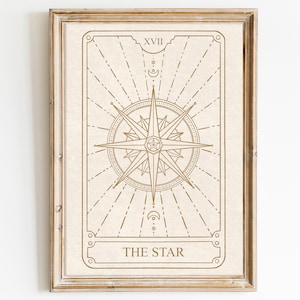 Impresión de la carta del tarot de la estrella, póster imprimible de la estrella, arte de pared bohemio, impresión de pared celestial, descarga digital, decoración del hogar de astrología