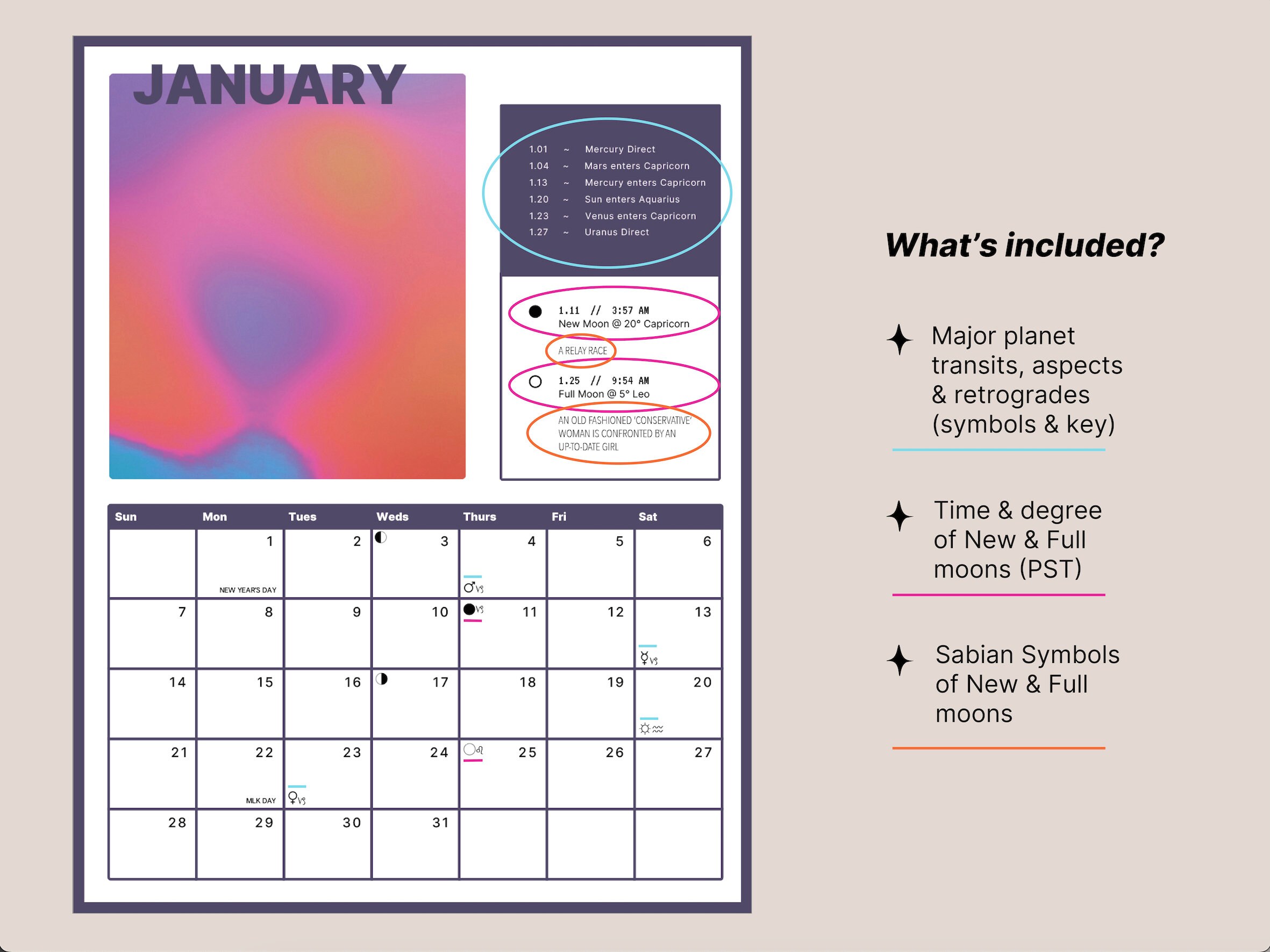 Printable 2024 Astrology Calendar 2024 Astrology Planner Lunar Phases