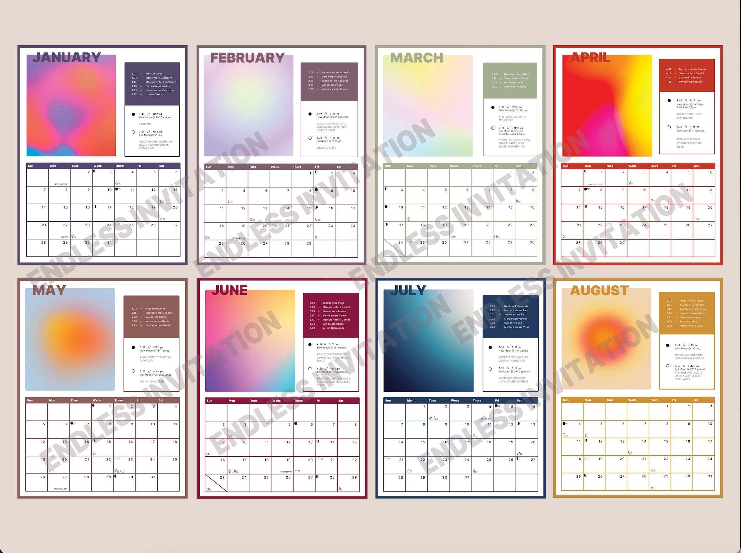 Printable 2024 Astrology Calendar 2024 Astrology Planner Lunar Phases