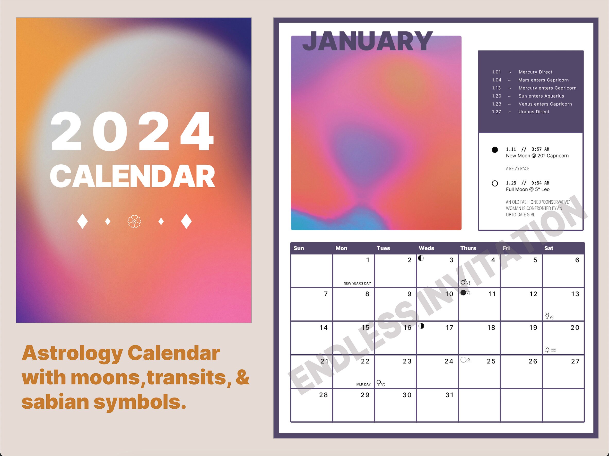 Printable 2024 Astrology Calendar 2024 Astrology Planner Lunar Phases
