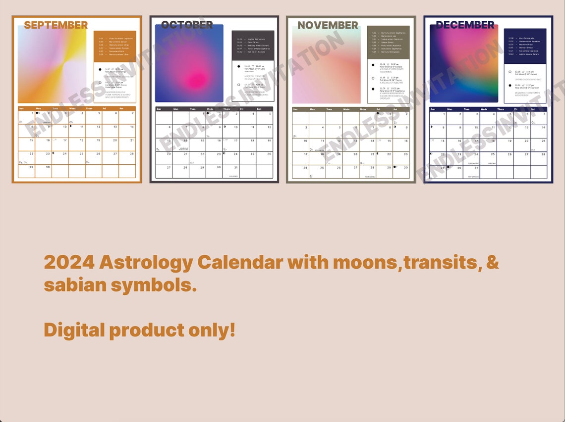 Printable 2024 Astrology Calendar 2024 Astrology Planner Lunar Phases