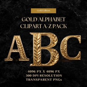 Blattgold Alphabet Clipart: A-Z Monogramm Buchstaben (PNG Digital Download)