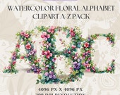 Watercolor Floral Alphabet Clipart: Flower Monogram Letters (PNG Digital Download)