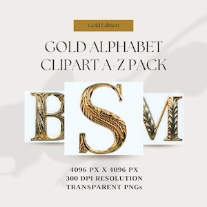 Goldschmuck Alphabet Clipart: Elegante Monogramm Buchstaben (PNG)