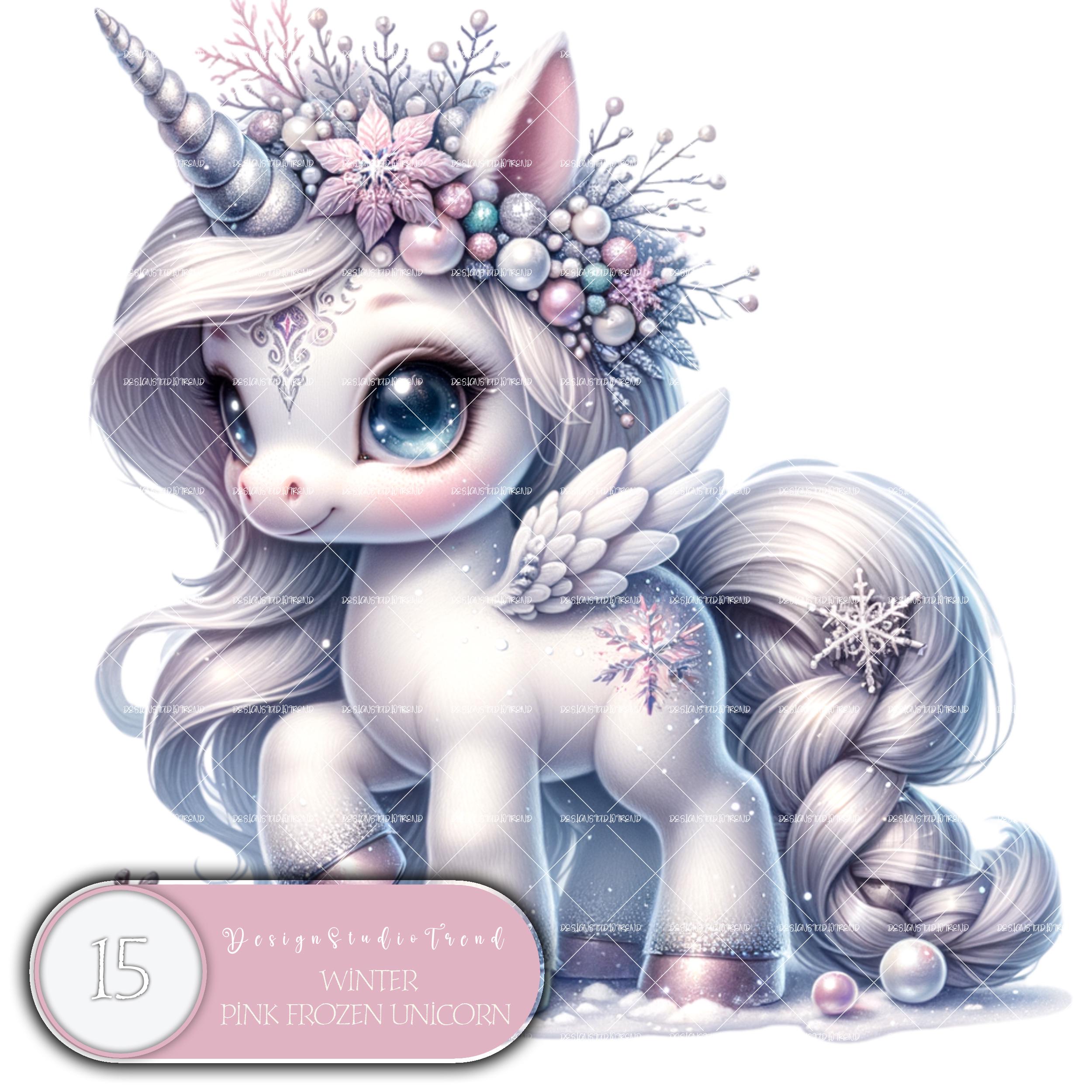 Winter Unicorn Clipart: Pink Frozen Designs, Sublimation (commercial ...