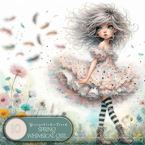 Frühling wunderliche Mädchen Clipart - 10 Boho Stil Wiese Feder PNG Designs für Sublimation & DIY Handwerk - Digitaler Download - Nicht transparent