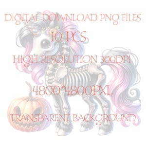 Skeleton Unicorn Clipart: 10 Halloween PNG Images (commercial Use) - Etsy