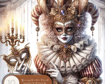 Victorian Joker Doll Clipart: Masquerade, Gothic PNG Designs (Commercial Use