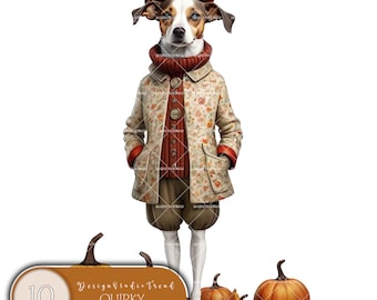 Autumn Fashion Dog Clipart: Whimsical PNG Elements (Commercial Use)