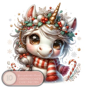 Set di clipart di unicorni affascinanti per lavoretti natalizi - 10 unicorni pastello - Download immediato per arte invernale magica - Non trasparente