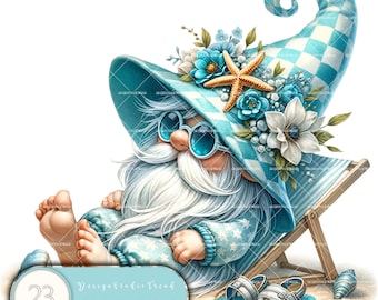 Muschel, Seestern, Gnome Clipart: Sommer Aquarell PNG Bündel (Kommerzielle Nutzung)