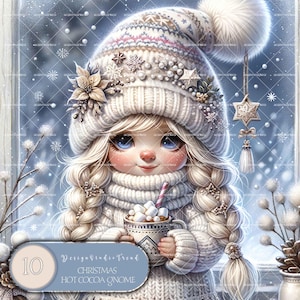 White Hot Cocoa Gnome Clipart Bundle - Whimsical Wintertime Designs - 10 pcs Clipart PNG Bundle Winter Sublimation - Commercial Use