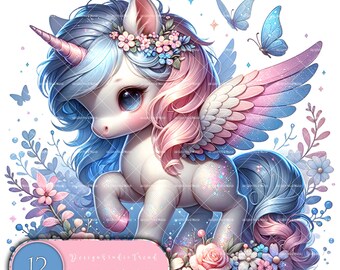Baby Unicorn Clipart: 16 Fantasy Designs, Commercial Use (Digital Download)