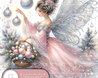 Christmas Ornament Keeper Fairy Clipart Set: 12 Winter Wonderland Designs (Digital Download)