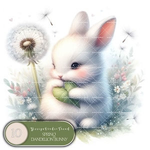Coniglietto di tarassaco primaverile - 10 adorabili disegni di animali per baby shower, decorazioni per la cameretta dei bambini - Wonderland Clipart Baby - Non trasparente - Uso commerciale